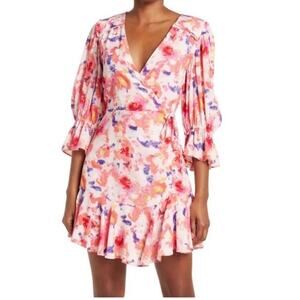 Betsey Johnson Dress Sunset Floral Wrap Pink Purple Ruffle Nwt $99 Sz 4